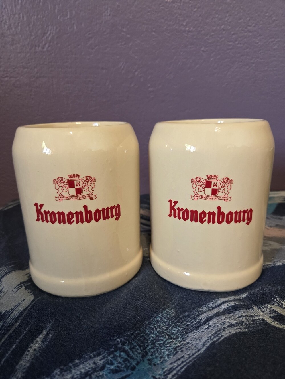 Vintage Kronenbourg 16 oz. Ceramic Beer Steins